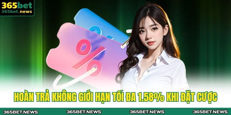 Hoàn trả không giới hạn tối đa 1.58% khi đặt cược 